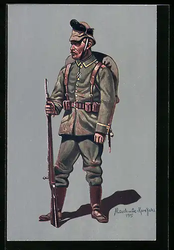 Künstler-AK Unteroffizier des K. Sächs. Schützen- (Füs.-) 1. Regt. Prinz Georg Nr. 108, Felduniform