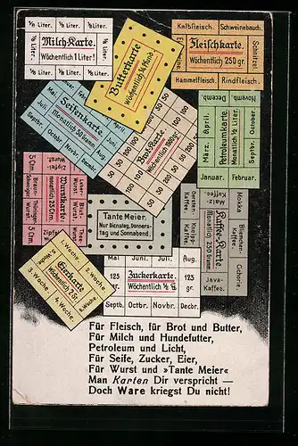 AK Lebensmittelkarten für Fleisch, Brot und Butter, Kriegsnot