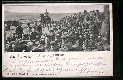 AK Im Kaisermanöver, Soldaten während der Feuerpause