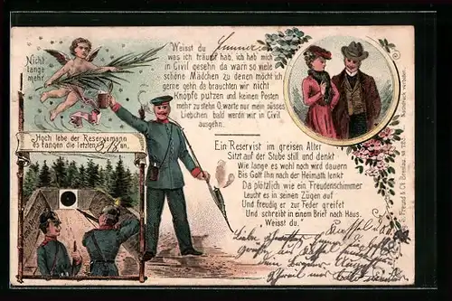 Lithographie Hoch lebe der Reservemann, Engel, Schiessstand