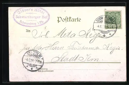 Künstler-AK Schwarzburg, Teilansicht und Baum