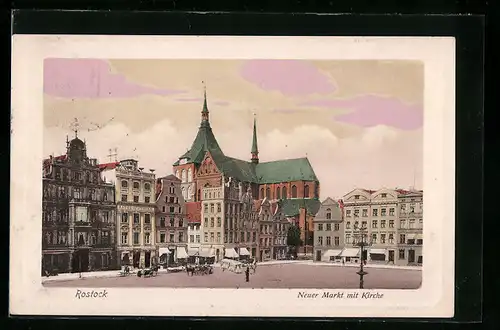 AK Rostock, Neuer Markt mit Kirche