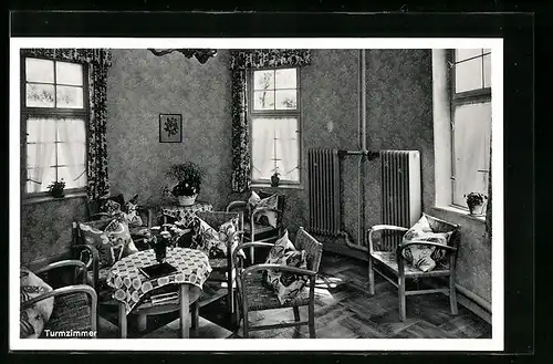 AK Kierspe /Westf., Müttererholungsheim der westf. Frauenhilfe, Haus Isenburg, Turmzimmer, Innenansicht