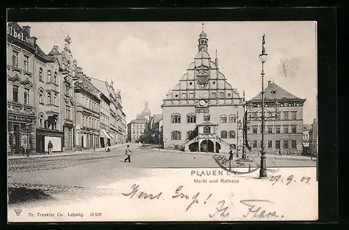 AK Plauen i. V., Markt und Rathaus