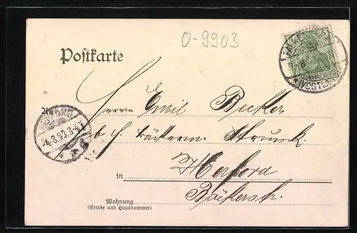 Lithographie Barthmühle i. V., Zwei Elsterbrücken, Eisenbahn