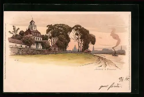 Lithographie Dresden, Antons am Elbeufer