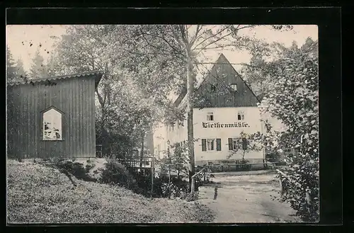 AK Schandau-Bahnhof /Sa., Liethen-Mühle mit Strasse und Holzgebäude