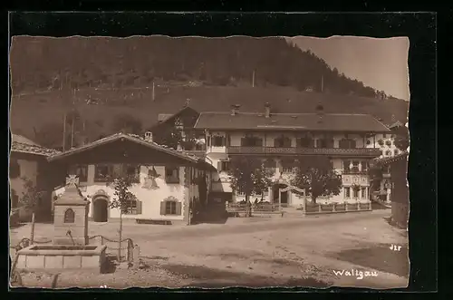 AK Wallgau, Gasthaus Post, Denkmal