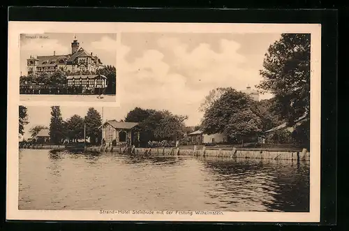AK Wilhelmstein, Strand-Hotel Steinhude mit der Festung Wilhelmstein