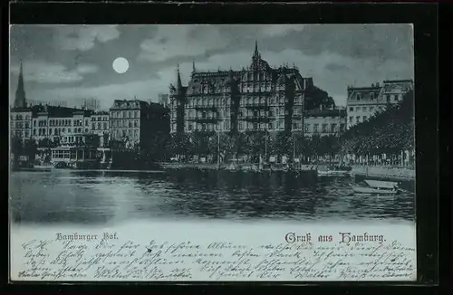 Mondschein-AK Hamburg-Neustadt, Partie am Hotel Hamburger Hof