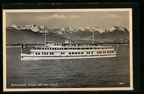 AK Motorschiff Allgäu mit  vor den Alpen