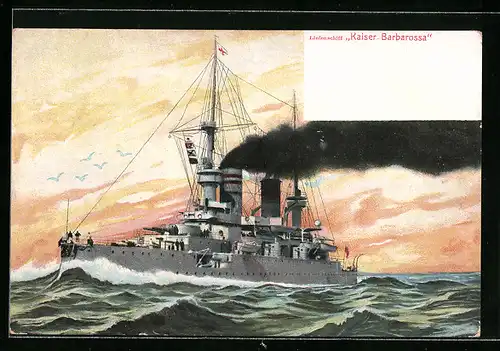 Künstler-AK Linienschiff Kaiser Barbarossa