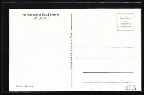 Künstler-AK Norddeutscher Lloyd Bremen, das Passagierschiff M.S. Berlin auf Hoher See