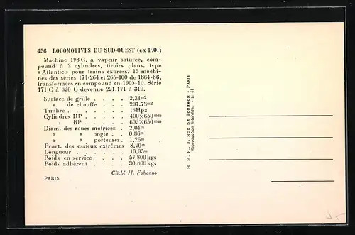 AK Locomotives du Sud-Ouest, Machine 193 C, französische Eisenbahn