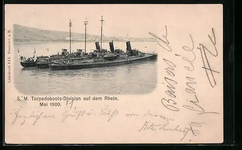 AK SM Torpedoboots-Division auf dem Rhein, Mai 1900