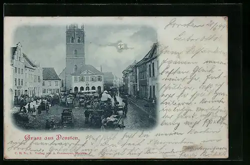 AK Dorsten, Markttreiben auf dem Marktplatz mit Kirche