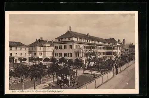 AK Speyer a. Rhein, Stiftungs-Krankenhaus, Gesamtbild mit Kaiserdom im Hintergrund