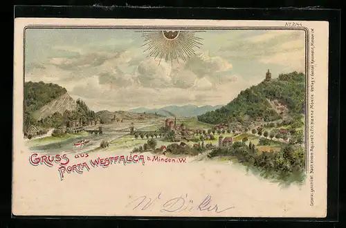 Sonnenschein-AK Porta Westfalica b. Minden i. W., Panorama aus der Vogelschau