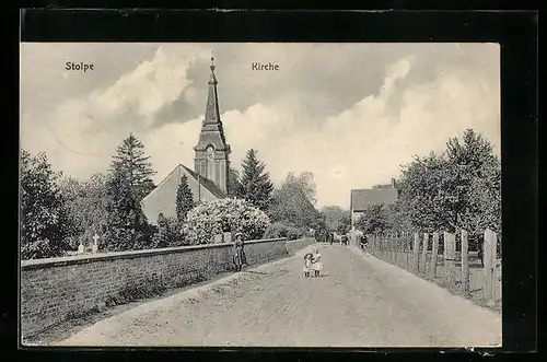 AK Stolpe, Strassenpartie mit Kirche