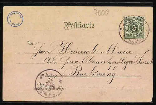 Lithographie Cannstatt, Neue Neckarbrücke zwischen Cannstatt und Stuttgart