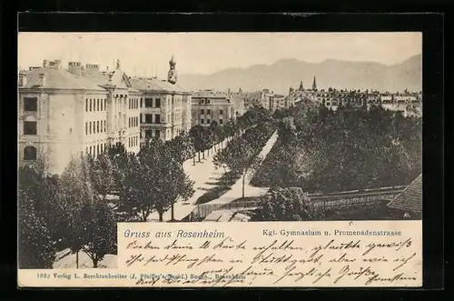 AK Rosenheim, Kgl. Gymnasium u. Promenadenstrasse