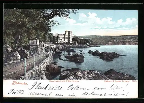 AK Abbazia / Opatija, Nordstrand mit Villa Neptun