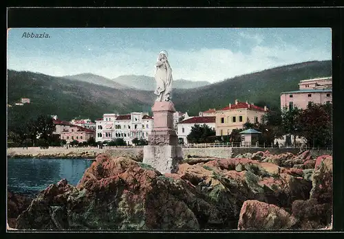 AK Abbazia, Heiligenstatue an der Bucht