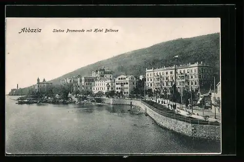 AK Abbazia, Slatina Promenade mit Hotel Bellevue