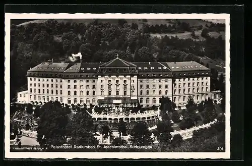 AK St. Joachimstal, Palasthotel aus der Vogelschau