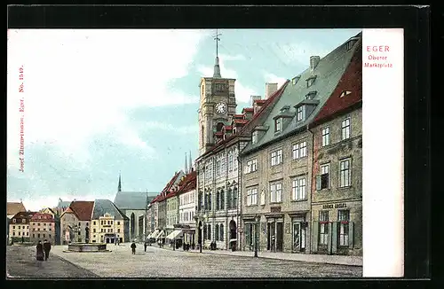 AK Eger, Oberer Marktplatz mit Brunnen