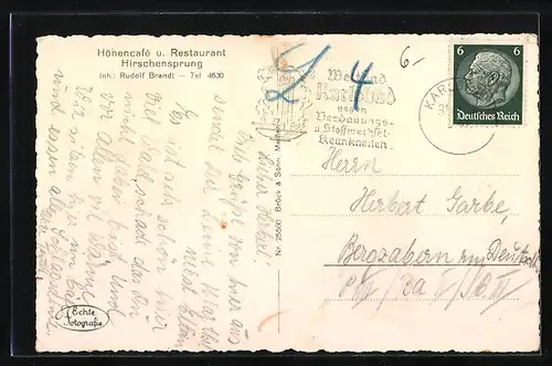 AK Karlsbad, Blick vom Café Hirschensprung