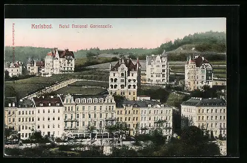 AK Karlsbad, Hotel National Gartenzeile