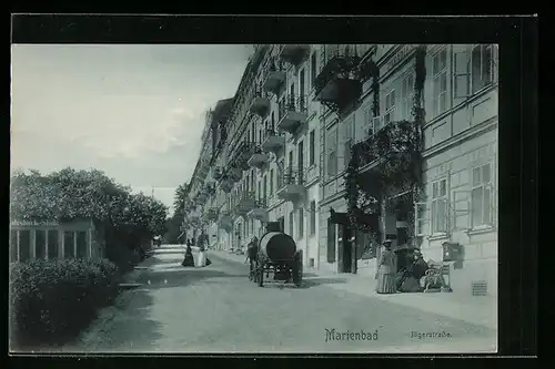 AK Marienbad, Jägerstrasse mit Passanten