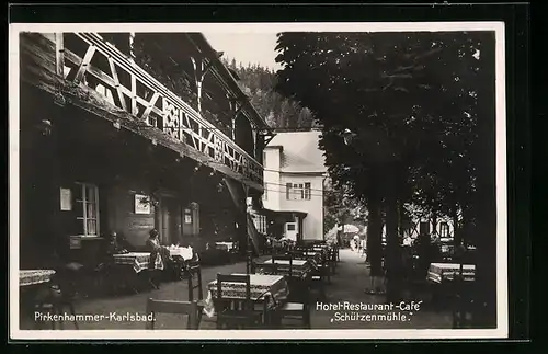 AK Pirkenhammer-Karlsbad, Hotel-Restaurant-Cafe Schützenmühle, Innenansicht