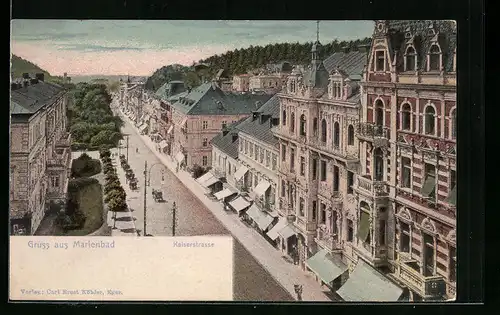 AK Marienbad, Kaiserstrasse mit Fernblick aus der Vogelschau