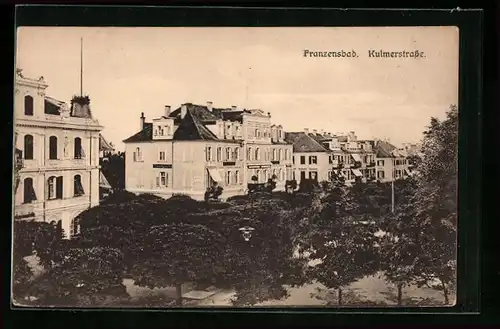 AK Franzensbad, Kulmerstrasse mit Anlagen und Häusern aus der Vogelschau