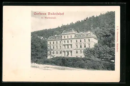AK Marienbad, Curhaus Rudolfshof aus der Vogelschau