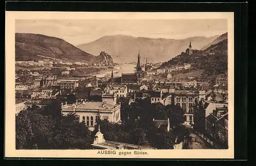 AK Aussig, Teilansicht mit Kirche gegen Süden