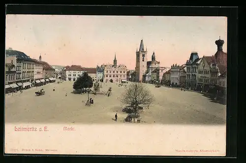 AK Leitmeritz a. E., Markt mit Brunnen