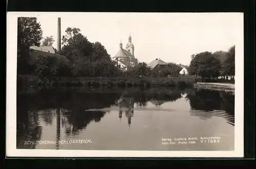 AK Schluckenau / Sluknov, Blick über den Schlossteich