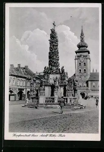 AK Saaz, Platz mit Denkmal