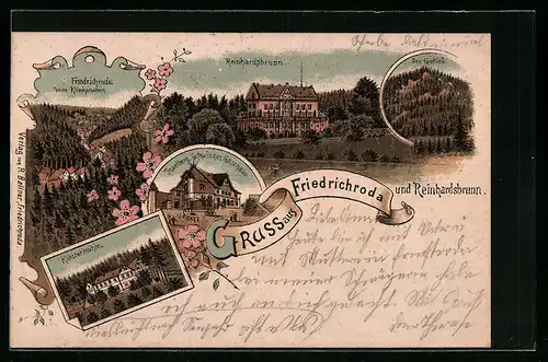 Lithographie Friedrichroda, Gothaisches Gasthaus Inselberg, Reinhardsbrunn, Gottlob