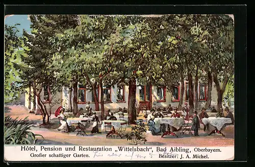 Künstler-AK Bad Aibling /Oberbayern, Hotel, Pension und Restauration Wittelsbach, Bes.: J. A. Michel