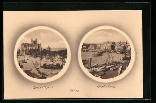 Passepartout-AK Sydney, Queen`s Square, Circular Quay