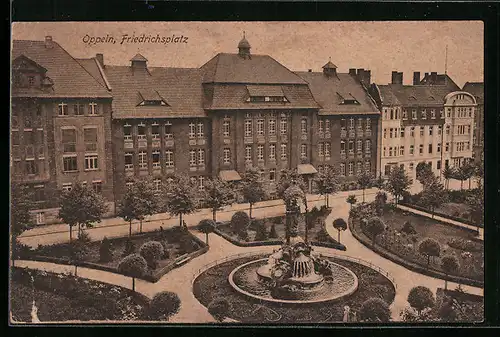AK Oppeln, Friedrichsplatz mit Strasse und Häuserzeile