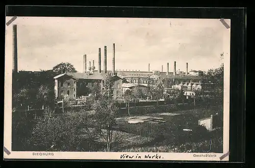 AK Siegburg, Geschossfabrik mit Gärten aus der Vogelschau