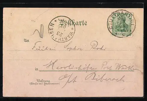 Lithographie Untertürkheim, Gasthaus Chr. Pfander, Teilansicht mit Neckarbrücke, Gesamtansicht