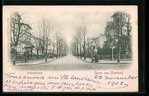 AK Hamburg-Hamm, Jordanstrasse mit Passanten