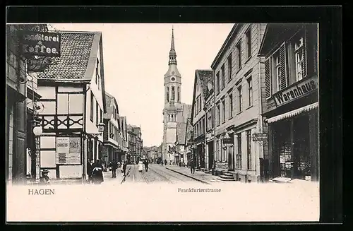 AK Hagen, Frankfurterstrasse mit Konditorei & Cafe und Warenhaus