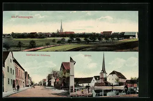 AK Alt-Flemmingen / Naumburg, Gasthaus zur Erholung, Strassenpartie, Ortspartie mit Teich und Kirche